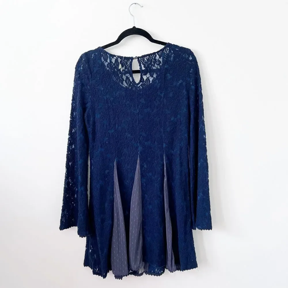 Nwt free‎ people blue sheer lace beaded bell sleeve witchy dress